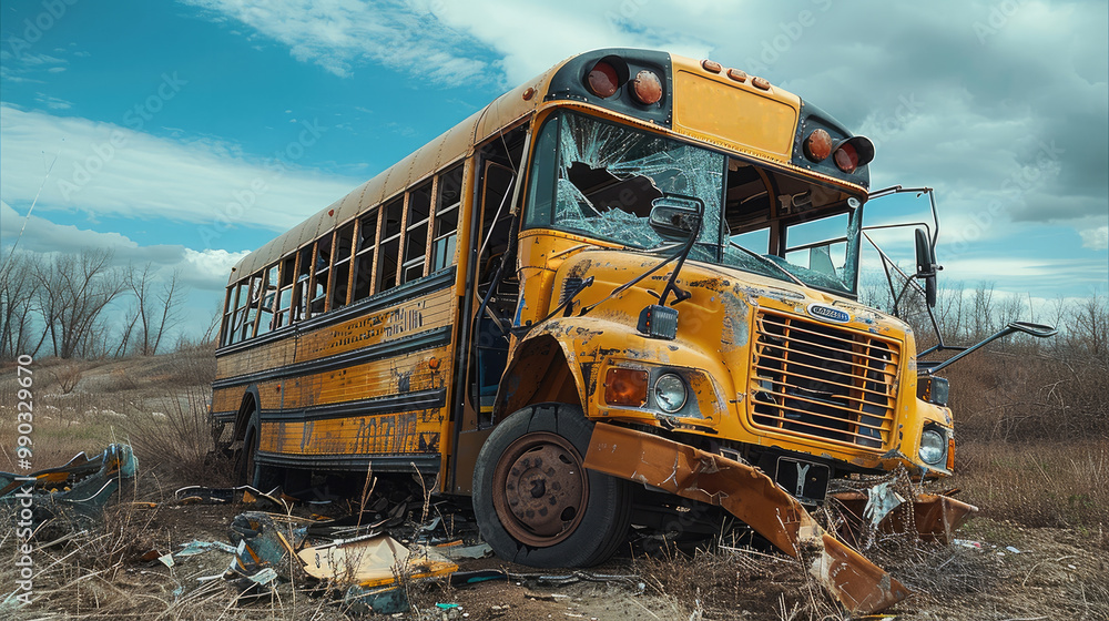 A school bus crash involving a delivery truck. A school bus crash involving a delivery truck.
