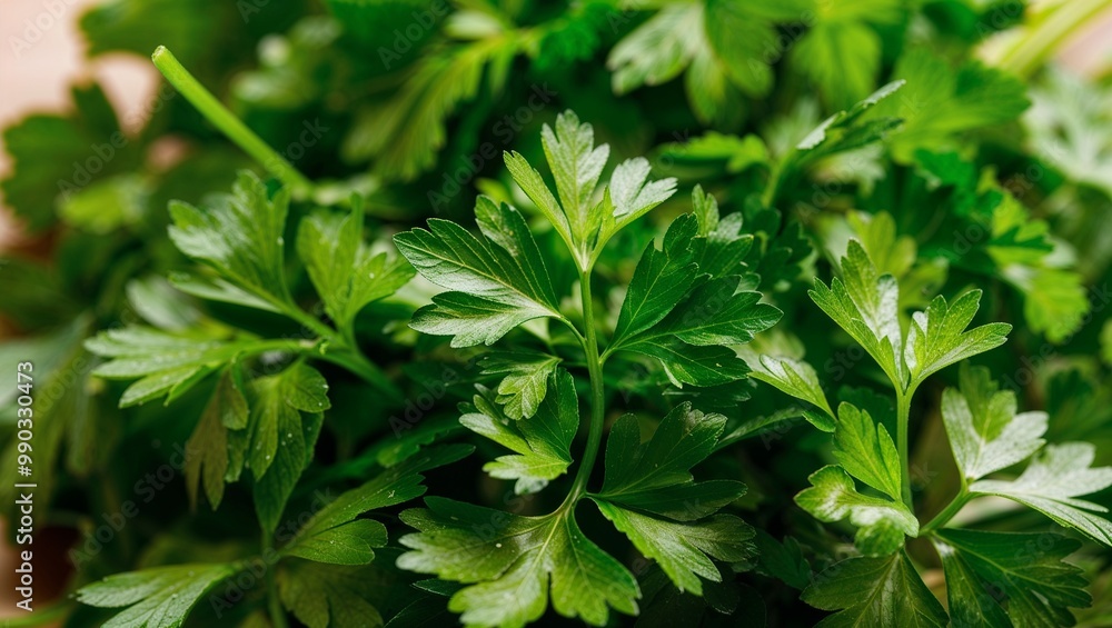 Fresh parsley leaves with aromatic fragrance closeup Fresh parsley leaves with aromatic fragrance closeup