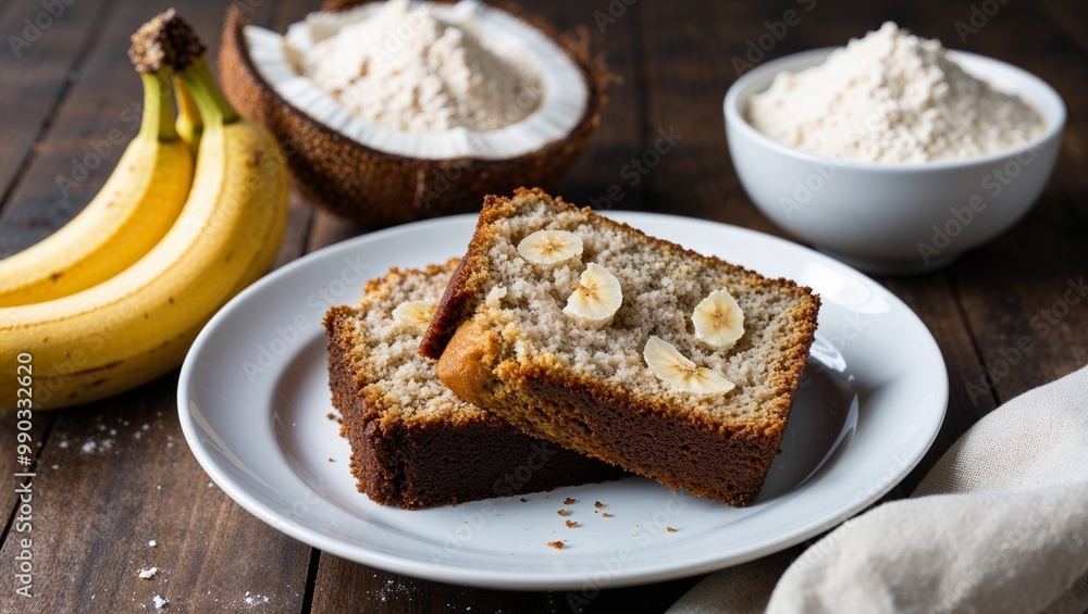 Paleo banana bread with coconut flour closeup Paleo banana bread with coconut flour closeup