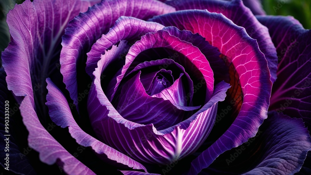 Obraz premium Purple cabbage with vibrant veins closeup