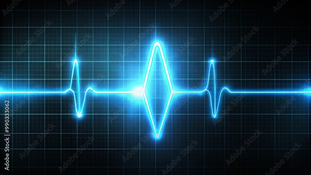 Abstract digital representation of a heart rate with a glowing blue line on a grid background Abstract digital representation of a heart rate with a glowing blue line on a grid background
