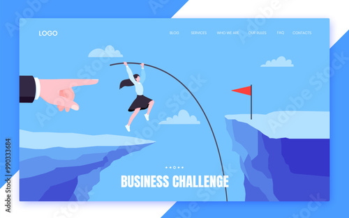 Businesswoman jumps pole vault over graph bars flat style design vector illustration business concept. Business growth and goal achievement concept.