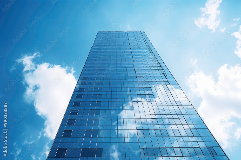 Urban cityscape with skyscrapers against clear sky with fluffy clouds. Suitable for backgrounds, architecture articles, real estate promotions. Generative AI Urban cityscape with skyscrapers against clear sky with fluffy clouds. Suitable for backgrounds, architecture articles, real estate promotions. Generative AI