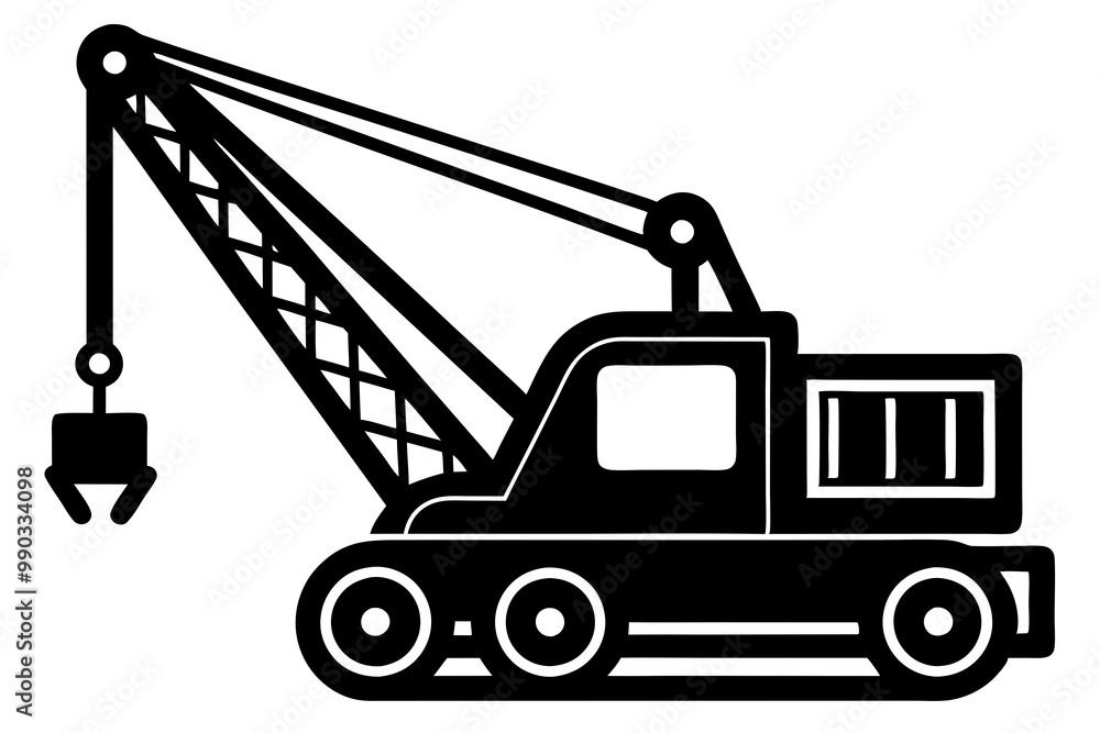 Naklejka premium Mobile crane machine vector, mobile crane crawler heavy vehicles silhouette vector illustration