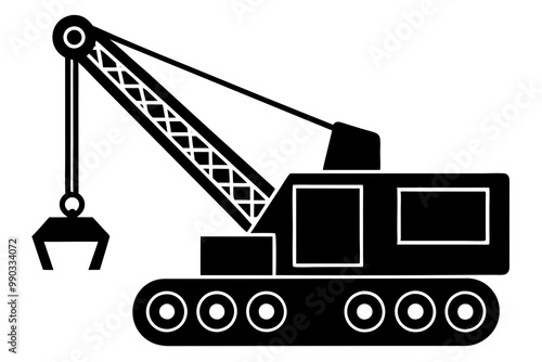 Mobile crane machine vector, mobile crane crawler heavy vehicles silhouette vector illustration