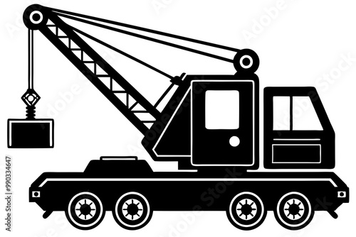 Mobile crane machine vector, mobile crane crawler heavy vehicles silhouette vector illustration