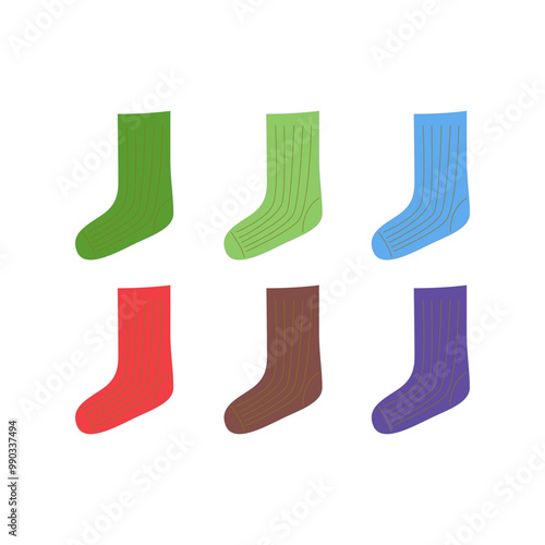 COLORFUL ILLUSTRATED CHRISTMAS SOCKS DESIGN COLLECTION ISOLATED ON WHITE
