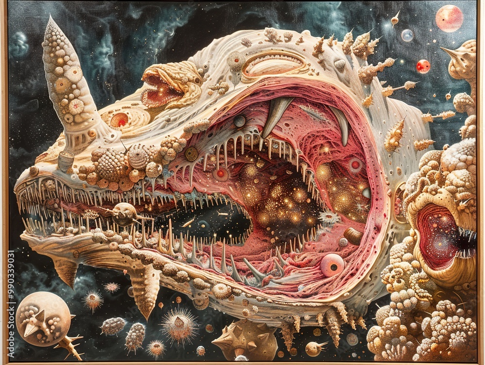 Obraz premium Cosmic Creature: A Surreal Painting of a Fantastical Being in Space