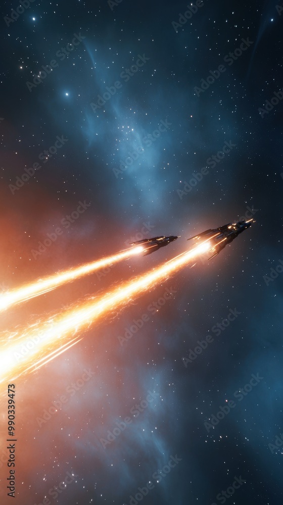 Epic Spaceships Battling in Nebula Glow Epic Spaceships Battling in Nebula Glow