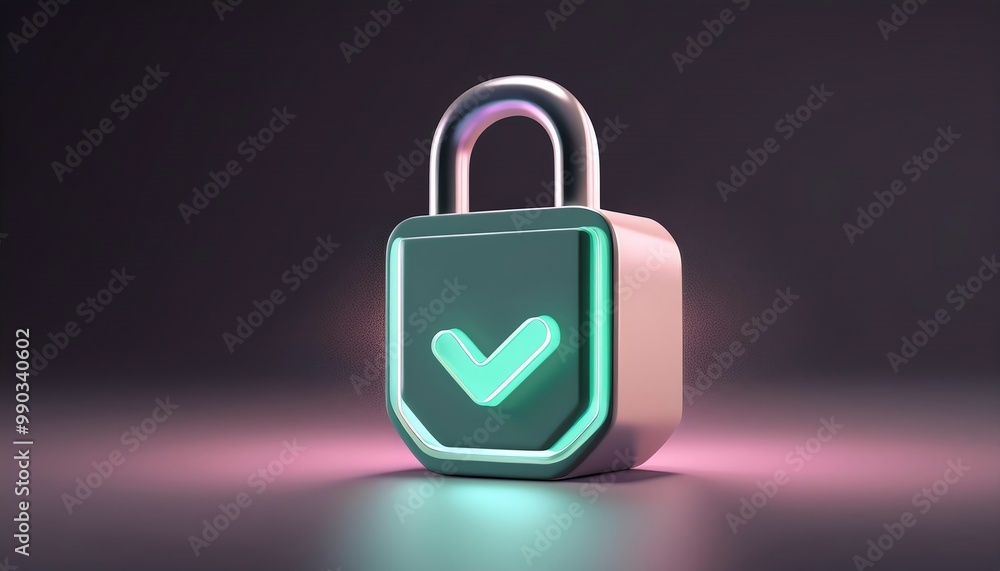 A sleek digital padlock with a glowing check mark symbolizes security and protection in a modern design. A sleek digital padlock with a glowing check mark symbolizes security and protection in a modern design.