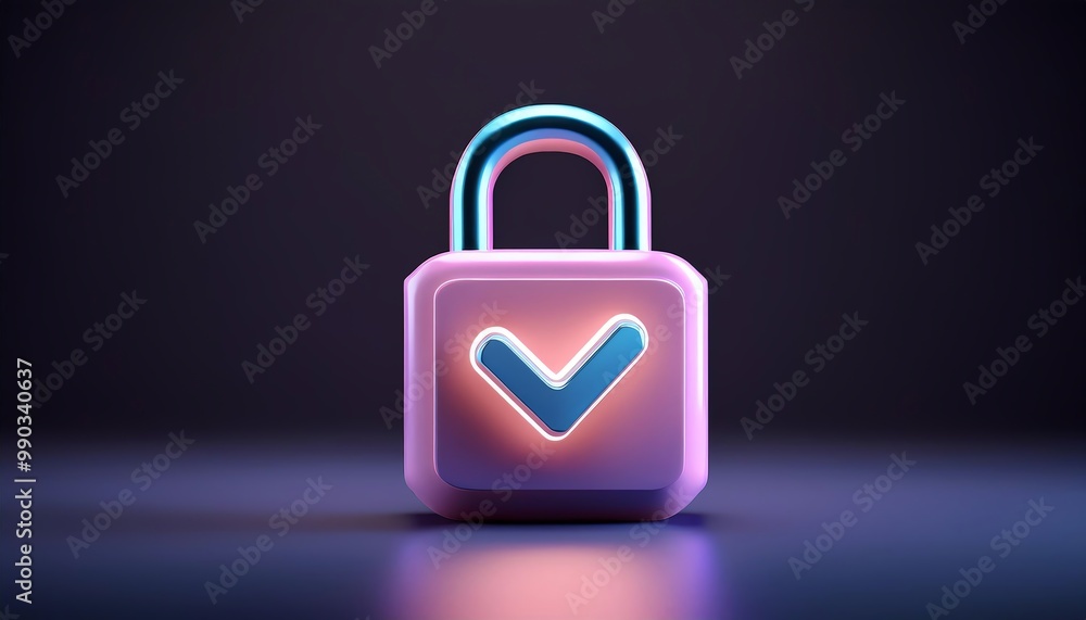 A colorful digital lock icon with a checkmark, representing security, confirmation, and trust in a modern design. A colorful digital lock icon with a checkmark, representing security, confirmation, and trust in a modern design.