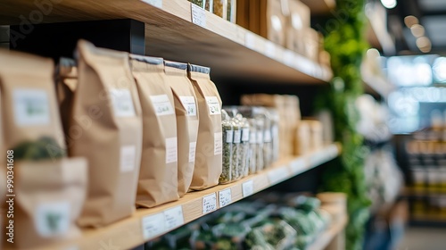 280. Close-up of sustainable packaging for an eco-friendly product displayed in a store