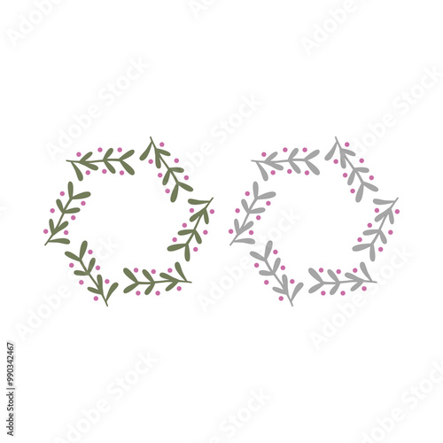 Herbal Christmas Wreath Design Elements Vector isolated on White