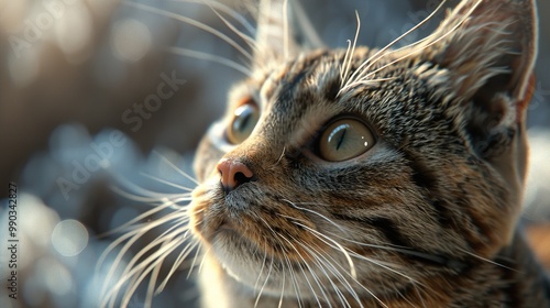 Close-Up Portrait of a Curious Cat with Green Eyes