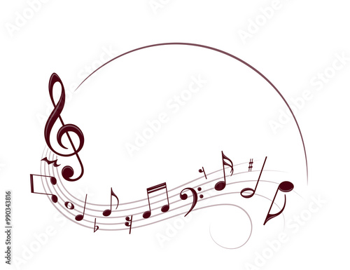 The stylized frame with music notes.