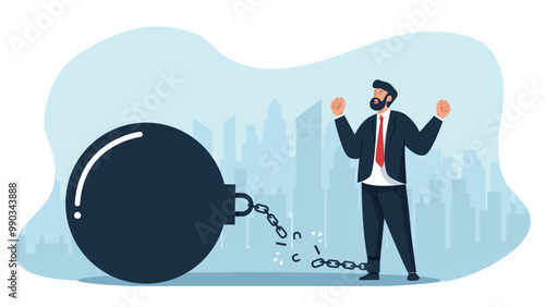 Businessman Escaping from Heavy weight with shackles