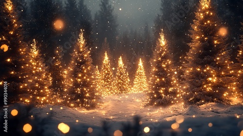 Wallpaper Mural Magical winter forest illuminated by glowing Christmas trees at night Torontodigital.ca