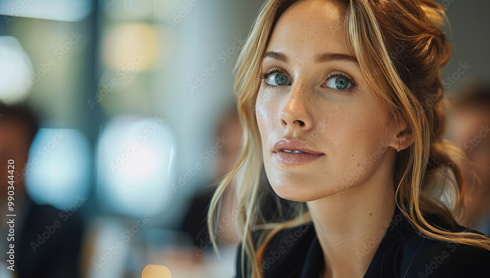 A powerful woman executive in a tech conference. A powerful woman executive in a tech conference.