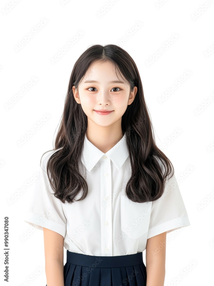 Cheerful Young Woman with Long Brown Hair in White Top Cheerful Young Woman with Long Brown Hair in White Top