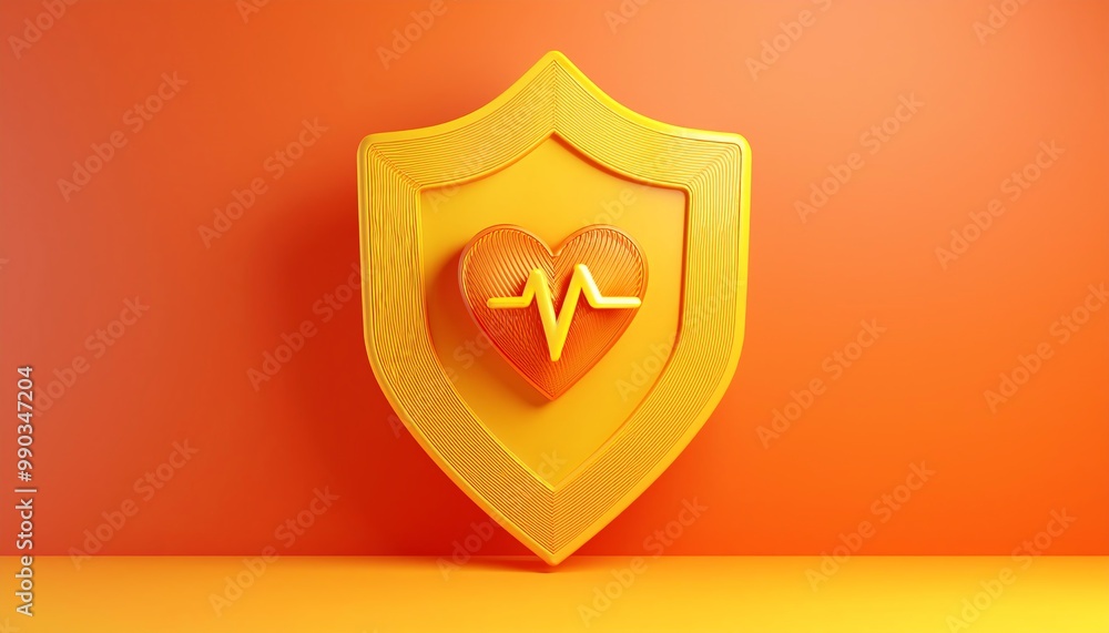 A vibrant yellow shield featuring a heart with an ECG line, symbolizing health protection and wellness. A vibrant yellow shield featuring a heart with an ECG line, symbolizing health protection and wellness.