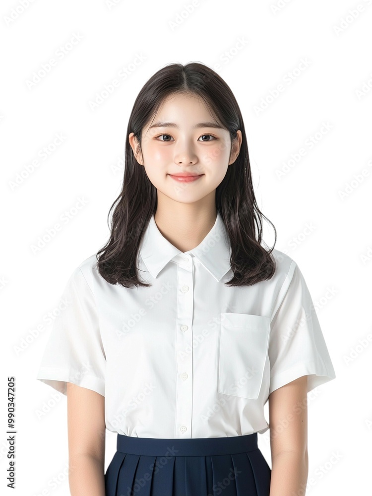 Cheerful Young Woman with Long Brown Hair in White Top Cheerful Young Woman with Long Brown Hair in White Top