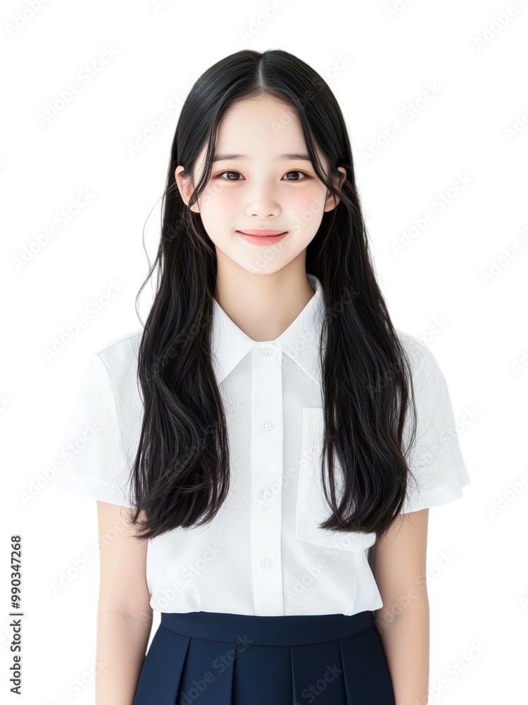 Cheerful Young Woman with Long Brown Hair in White Top Cheerful Young Woman with Long Brown Hair in White Top
