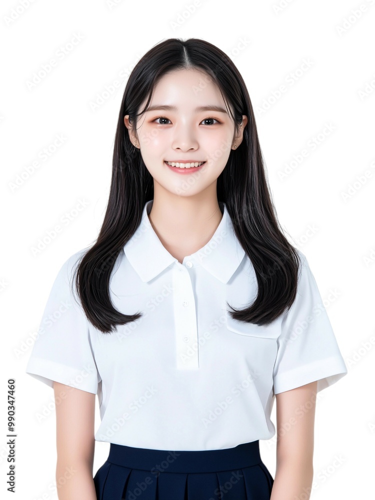 Cheerful Young Woman with Long Brown Hair in White Top Cheerful Young Woman with Long Brown Hair in White Top