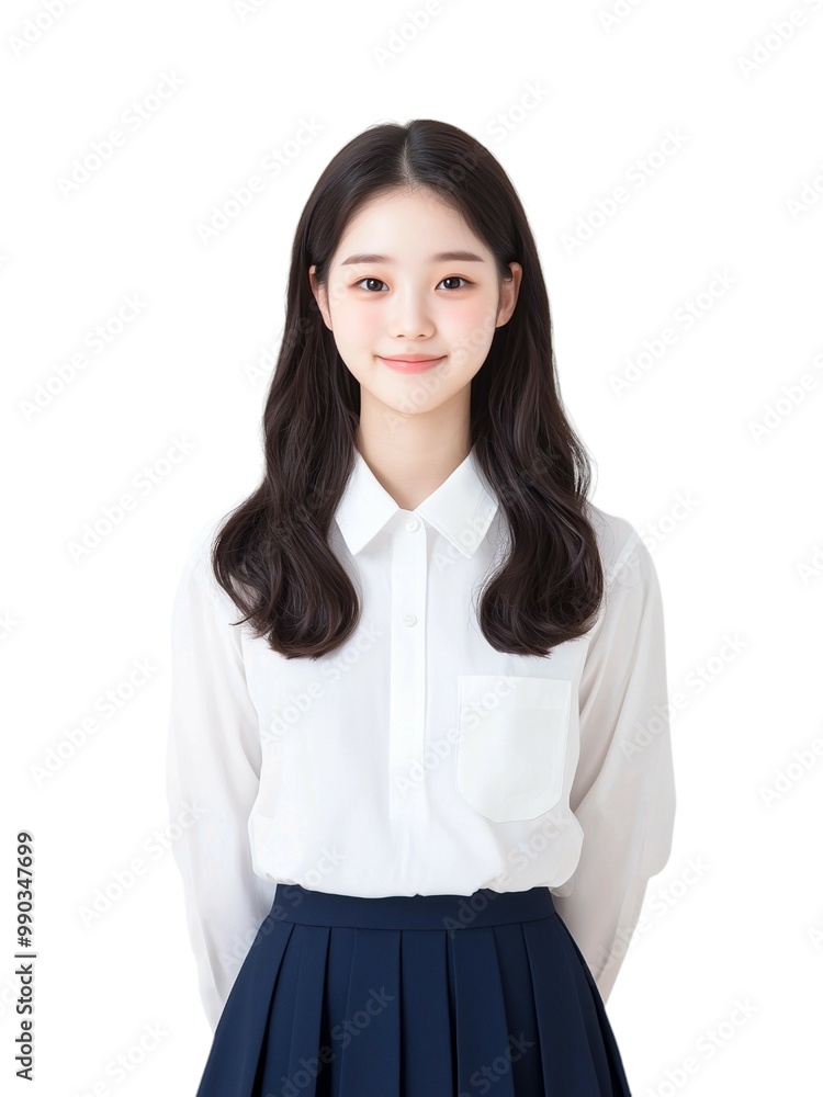 Cheerful Young Woman with Long Brown Hair in White Top Cheerful Young Woman with Long Brown Hair in White Top