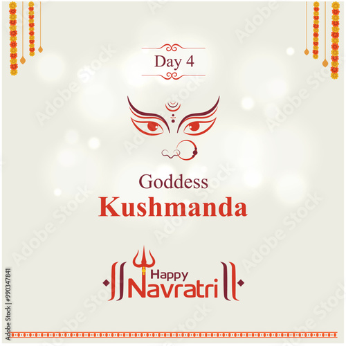 9 Days of Navratri Goddess Durga Avatars Wishes Set. Design Templates 