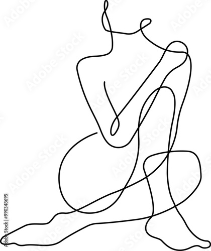 Continuous Single Line Drawing of Woman Silhouette. Female Body Abstract Minimalistic Style. Black and White Vector One Line Fashion Illustration. Trendy Glamour Concept for Logo, wall Art, Cards