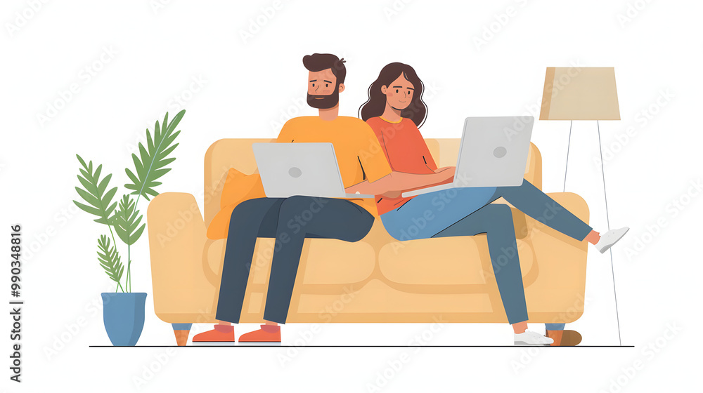 Couple in love. Happy family watching TV series using laptop and sitting on the couch Couple in love. Happy family watching TV series using laptop and sitting on the couch