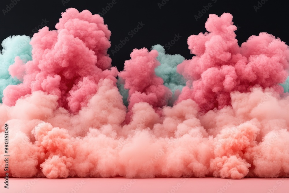 Vibrant smoke clouds in pink and blue hues create a captivating visual effect against a dark background. Vibrant smoke clouds in pink and blue hues create a captivating visual effect against a dark background.