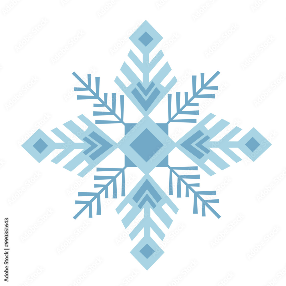 Blue snowflake in Scandinavian style. Ice crystal with pattern isolated. Vector element on white background Blue snowflake in Scandinavian style. Ice crystal with pattern isolated. Vector element on white background