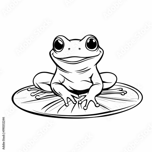 Cute frog cartoon character outline coloring page