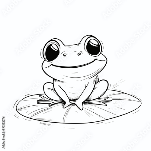 Cute frog cartoon character outline coloring page