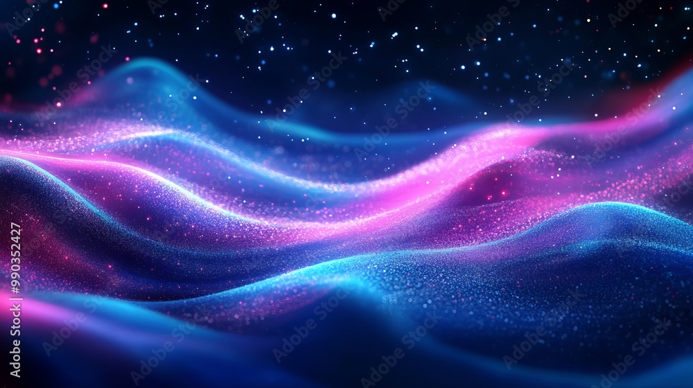 Colorful waves of light and stars create a mesmerizing cosmic effect at night Colorful waves of light and stars create a mesmerizing cosmic effect at night