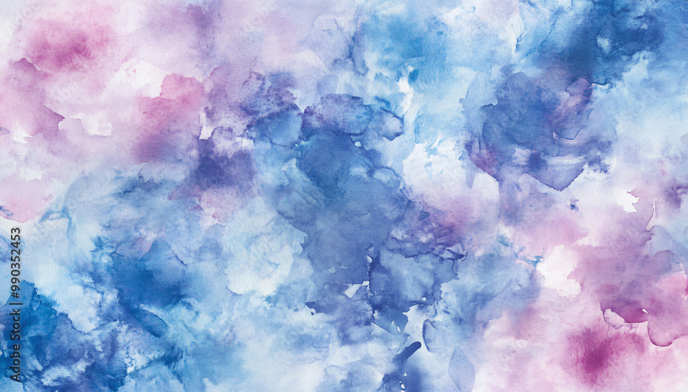 Fototapeta premium Soft, hand-painted watercolor strokes in calming blues, pinks, and purples, blending seamlessly into one another