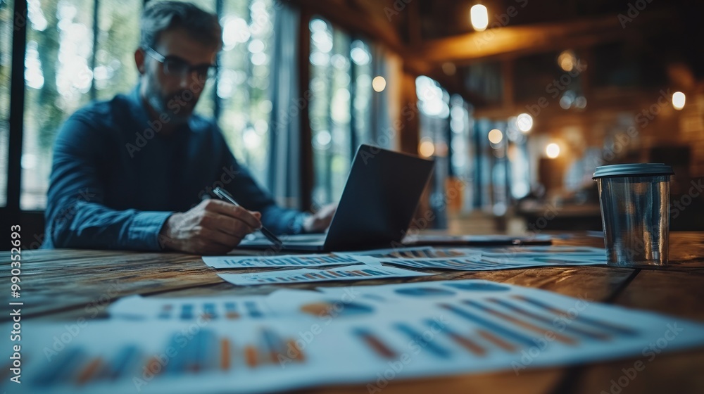 Businessman analyzing data on a laptop Businessman analyzing data on a laptop