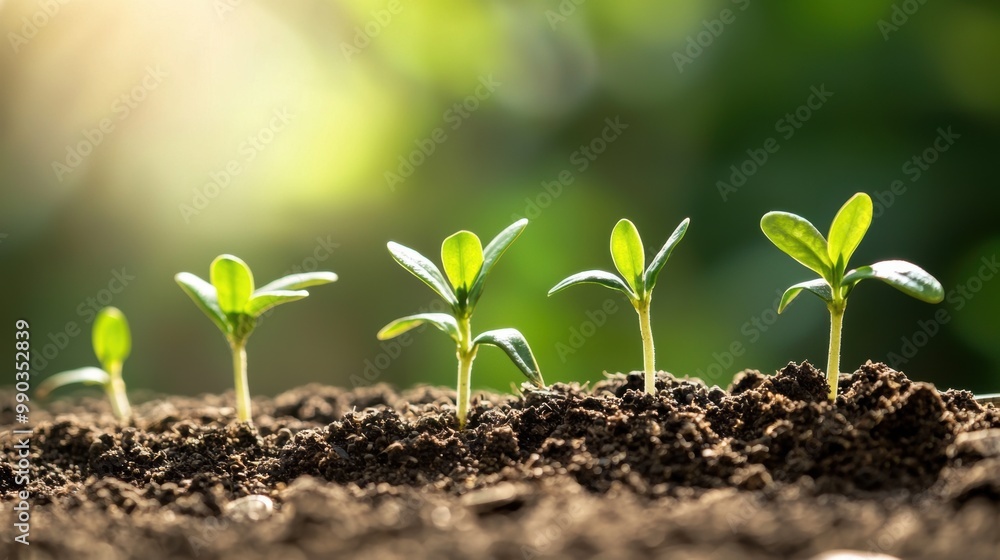Sprouting Seedlings Growing in Fertile Soil with Sunlight Sprouting Seedlings Growing in Fertile Soil with Sunlight