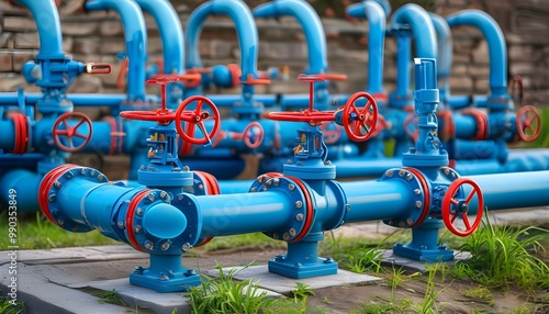 Blue pipe featuring a valve for controlling flow in a plumbing system