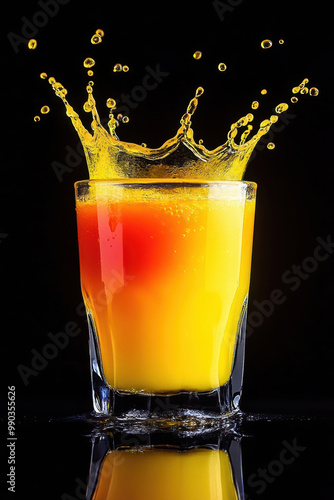 Orange and Yellow Cocktail Splashing in the Dark