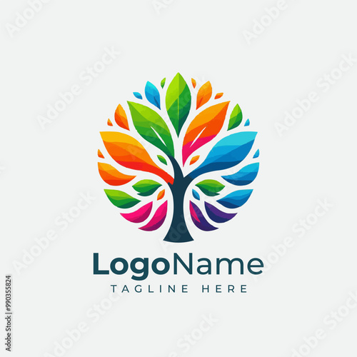 Colorful tree logo. Tree of life with leaves, vector illustration of a colorful tree logo. Creative artistic tree logo concept. eco friendly tree logo. Colorful leaf tree logo	