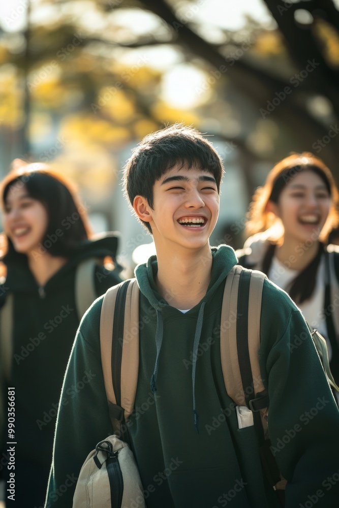 Joyful Japanese Student Enjoying a Day Outdoors Joyful Japanese Student Enjoying a Day Outdoors