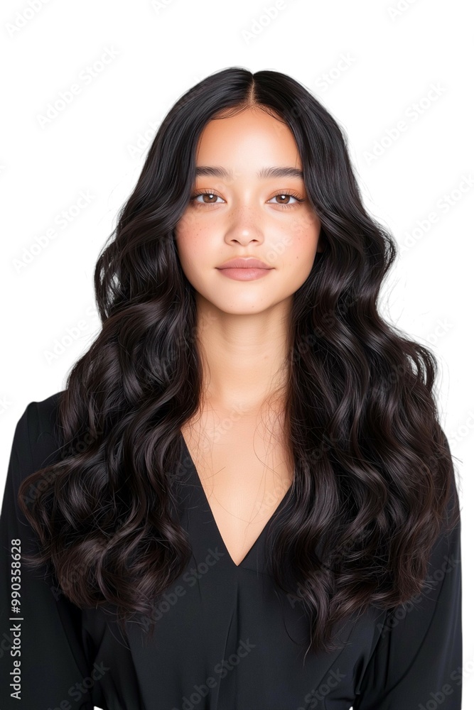 Elegant Portrait of a Woman with Flowing Curly Hair Elegant Portrait of a Woman with Flowing Curly Hair