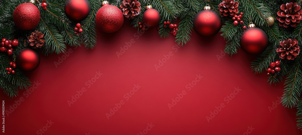 Red Ornaments and Pine Branches Red Ornaments and Pine Branches