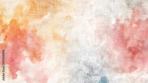 blank postcard with abstract watercolor autumn background in pastel colors with rough linen texture