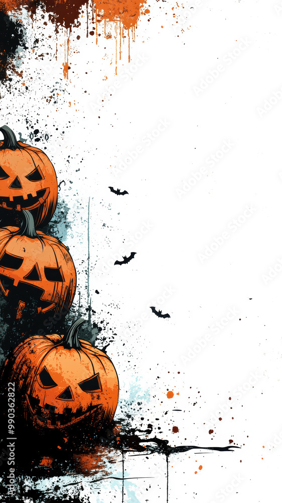 Silhouette of Halloween Jack-o'-Lanterns on White Silhouette of Halloween Jack-o'-Lanterns on White