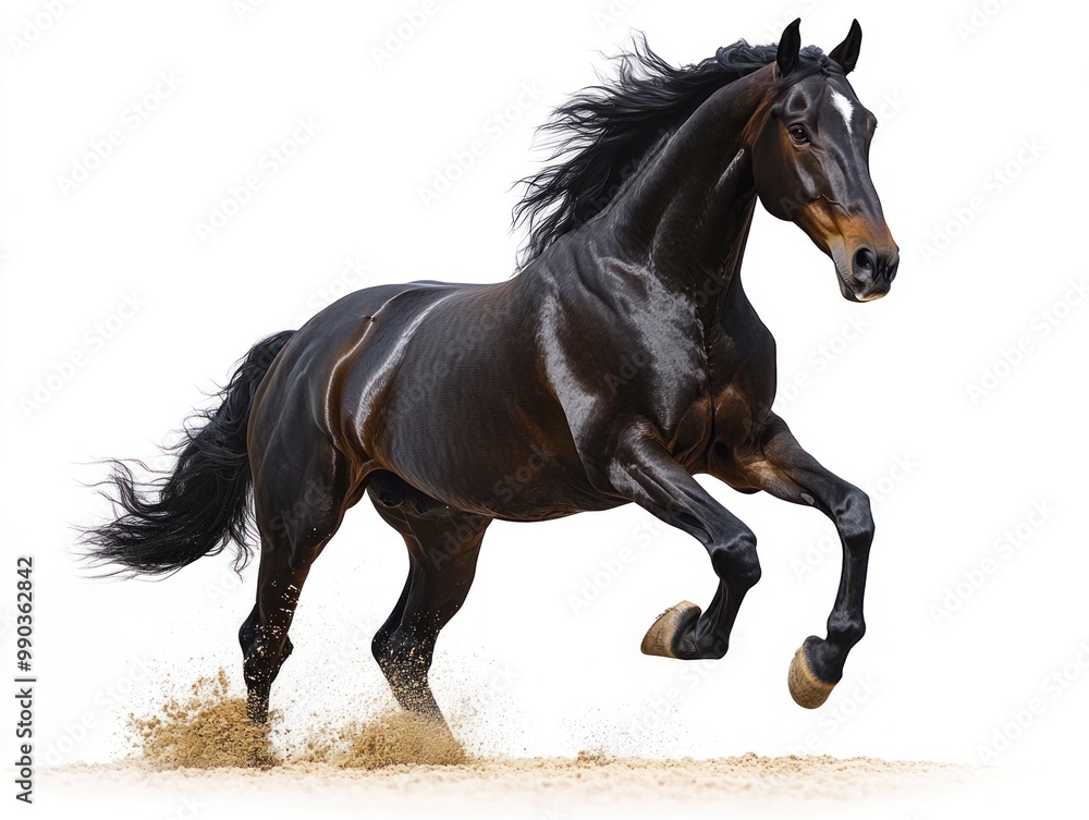 Obraz premium Black Horse Running in White Studio