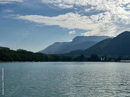 Lac d'Annecy lake in the French Alps mountains, Annecy, Auvergne-Rhône-Alpes, France, June 2023