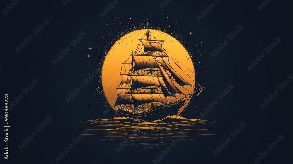 Ship sailing into the golden moon Ship sailing into the golden moon